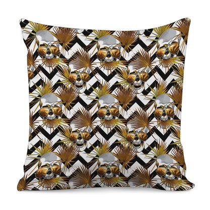 Gold Tropical Skull Pattern Print Pillow Cover
