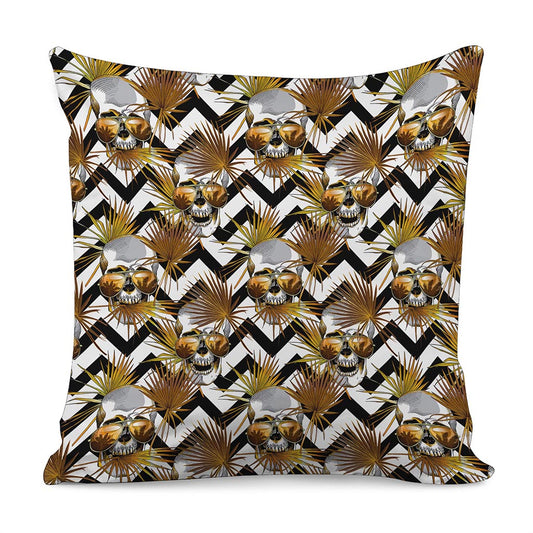 Gold Tropical Skull Pattern Print Pillow Cover