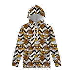 Gold Tropical Skull Pattern Print Pullover Hoodie
