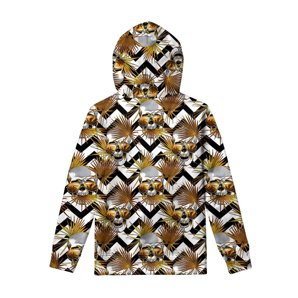 Gold Tropical Skull Pattern Print Pullover Hoodie
