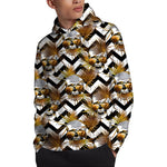 Gold Tropical Skull Pattern Print Pullover Hoodie
