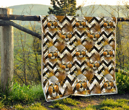 Gold Tropical Skull Pattern Print Quilt