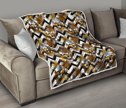 Gold Tropical Skull Pattern Print Quilt