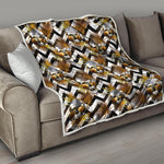 Gold Tropical Skull Pattern Print Quilt