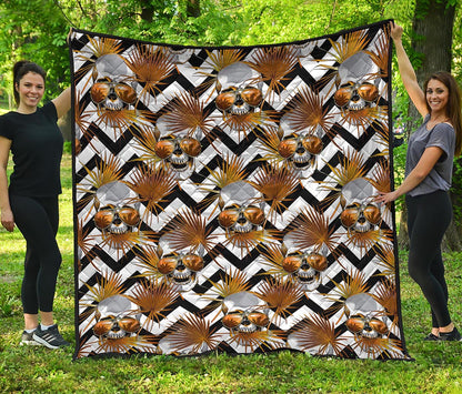 Gold Tropical Skull Pattern Print Quilt