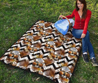 Gold Tropical Skull Pattern Print Quilt