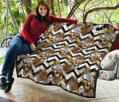 Gold Tropical Skull Pattern Print Quilt
