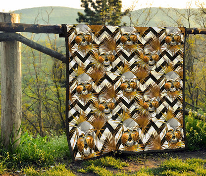 Gold Tropical Skull Pattern Print Quilt