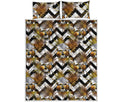 Gold Tropical Skull Pattern Print Quilt Bed Set