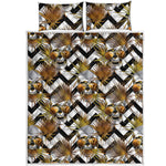 Gold Tropical Skull Pattern Print Quilt Bed Set