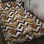 Gold Tropical Skull Pattern Print Quilt Bed Set