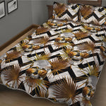 Gold Tropical Skull Pattern Print Quilt Bed Set