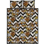 Gold Tropical Skull Pattern Print Quilt Bed Set