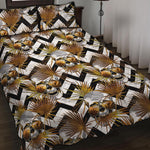 Gold Tropical Skull Pattern Print Quilt Bed Set