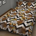 Gold Tropical Skull Pattern Print Quilt Bed Set