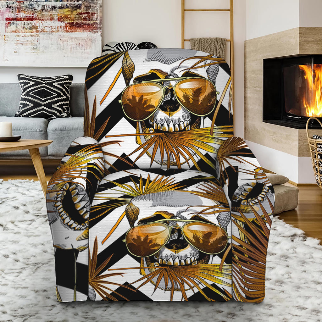 Gold Tropical Skull Pattern Print Recliner Slipcover