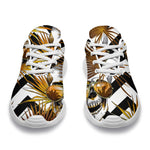 Gold Tropical Skull Pattern Print Sport Shoes GearFrost