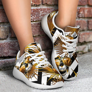 Gold Tropical Skull Pattern Print Sport Shoes GearFrost