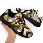 Gold Tropical Skull Pattern Print Sport Shoes GearFrost