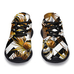 Gold Tropical Skull Pattern Print Sport Shoes GearFrost