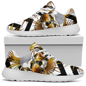 Gold Tropical Skull Pattern Print Sport Shoes GearFrost