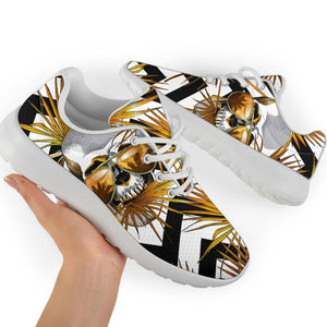 Gold Tropical Skull Pattern Print Sport Shoes GearFrost