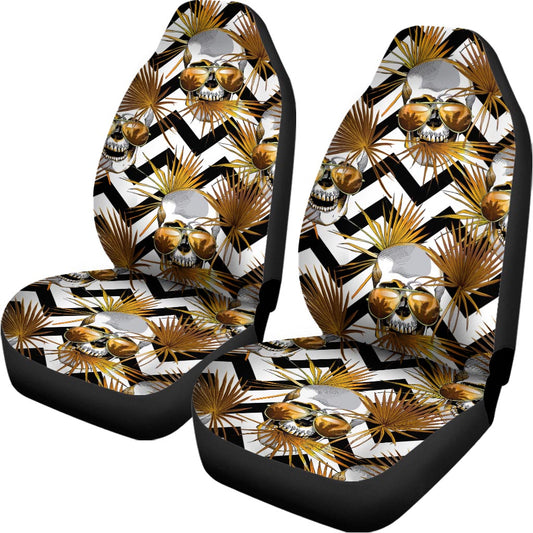 Gold Tropical Skull Pattern Print Universal Fit Car Seat Covers