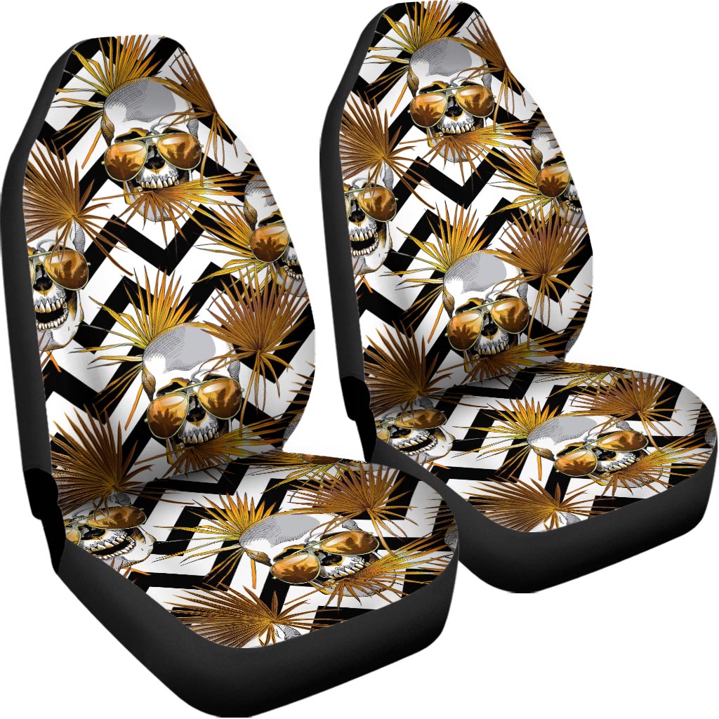 Gold Tropical Skull Pattern Print Universal Fit Car Seat Covers