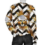 Gold Tropical Skull Pattern Print Women's Crewneck Sweatshirt GearFrost
