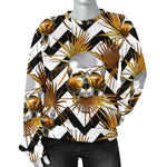 Gold Tropical Skull Pattern Print Women's Crewneck Sweatshirt GearFrost