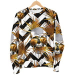 Gold Tropical Skull Pattern Print Women's Crewneck Sweatshirt GearFrost