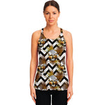 Gold Tropical Skull Pattern Print Women's Racerback Tank Top