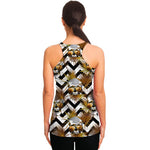Gold Tropical Skull Pattern Print Women's Racerback Tank Top