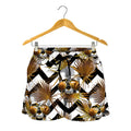 Gold Tropical Skull Pattern Print Women's Shorts