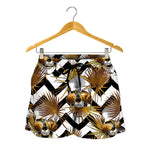 Gold Tropical Skull Pattern Print Women's Shorts