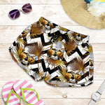Gold Tropical Skull Pattern Print Women's Shorts