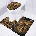 Gold Viking God Odin And Crow Print 3 Piece Bath Mat Set