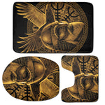 Gold Viking God Odin And Crow Print 3 Piece Bath Mat Set