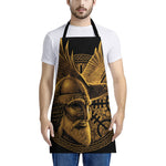 Gold Viking God Odin And Crow Print Apron