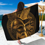 Gold Viking God Odin And Crow Print Beach Sarong Wrap