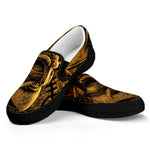 Gold Viking God Odin And Crow Print Black Slip On Shoes