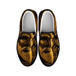 Gold Viking God Odin And Crow Print Black Slip On Shoes