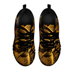 Gold Viking God Odin And Crow Print Black Sneakers