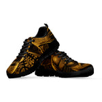 Gold Viking God Odin And Crow Print Black Sneakers