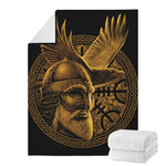 Gold Viking God Odin And Crow Print Blanket