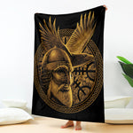 Gold Viking God Odin And Crow Print Blanket