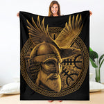 Gold Viking God Odin And Crow Print Blanket