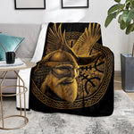 Gold Viking God Odin And Crow Print Blanket