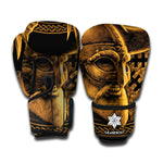 Gold Viking God Odin And Crow Print Boxing Gloves