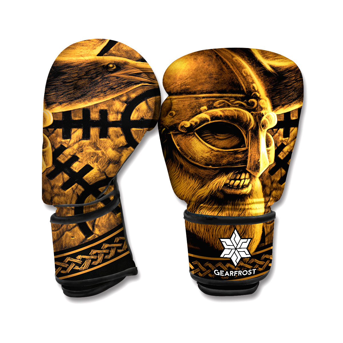 Gold Viking God Odin And Crow Print Boxing Gloves